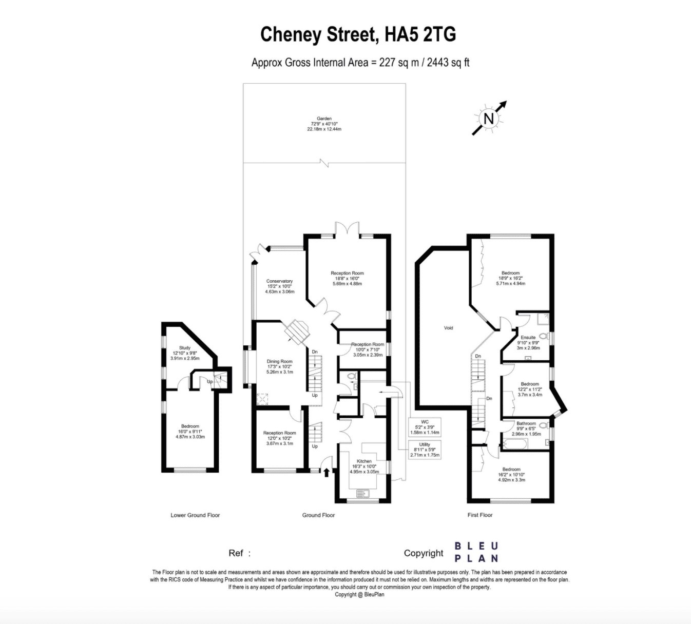 Floor plan showing layout and room dimensions of detached house on Cheney Street HA5 2TG.